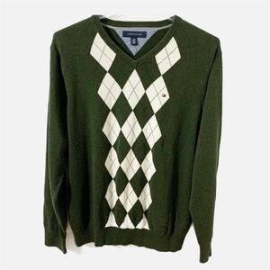 Tommy Hilfiger Long Sleeve Cotton Argyle V-neck Pullover Sweater 🟢⚪️ Cuffs